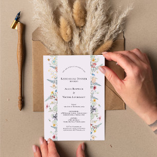 Einfache Wilde Blumen Farn Lavendel Hochzeitsprobe Einladung