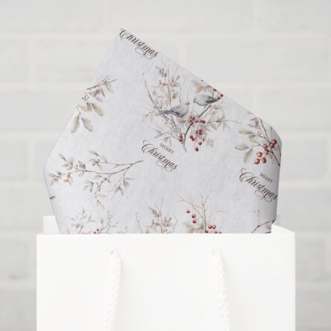 Einfache Winter Birds Red Berries Weihnachten Seidenpapier (Geschenk Tasche)
