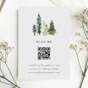 Einfache Winter Forest Wedding QR Code RSVP Karte