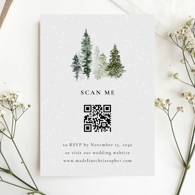 Einfache Winter Forest Wedding QR Code RSVP Karte (Von Creator hochgeladen)