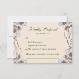 Einfache Winter Hochzeit Weiße Blume RSVP Karte