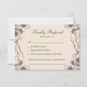 Einfache Winter Hochzeit Weiße Blume RSVP Karte