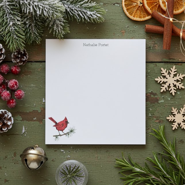 Einfache Winter Rot Kardinal Bird Custom Notizblock (Simple Red Cardinal Bird Illustration Christmas Note Pads. Cute Winter Red Bird Perched on Branch)