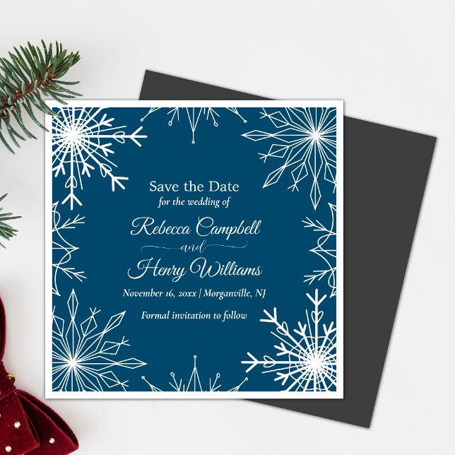Einfache Winterschneeflocken Save the Date Hochzei Magneteinladung (Magnetic invites stick to any metal, ensuring guests remember your special day with ease.)