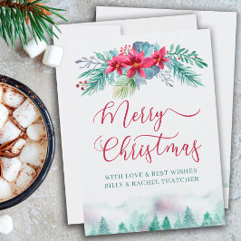 Einfache Winterwälder und Wasserfarben in Poinsett Feiertagskarte