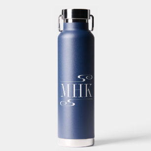 Einfache Wirbel Monogramm-Initialen weiß Trinkflasche