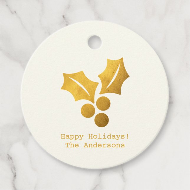 Einfache Wünsche ・ Minimalistische Gold Holly Weih Geschenkanhänger (Vorderseite)