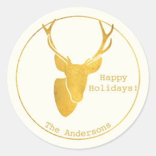 Einfache Wünsche ・ Minimalistische Goldweihnachtsz Runder Aufkleber