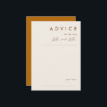 einfache Wüste | Burnt Orange Wedding Advice Card Hinweiskarte<br><div class="desc">Diese einfache Wüste | Burnt Orange Hochzeitsratenkarte ist genau das, was Sie suchen, um Ihre moderne rustikale Hochzeit zu vollenden. Ideal für einen Vintag minimalistischen Western oder einen Retro-Fall-Böhmen-Gefühl. Die minimale natürliche weiße Schrift Pop mit diesem farbenfrohen Herbsthintergrund. Sie können wählen, wie es behalten wird, oder es mit eigenen Kunstwerken...</div>