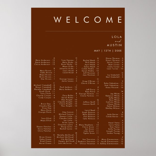 einfache Wüste | Dark Cinnamon Alphabetische Sitzp Poster (Vorne)