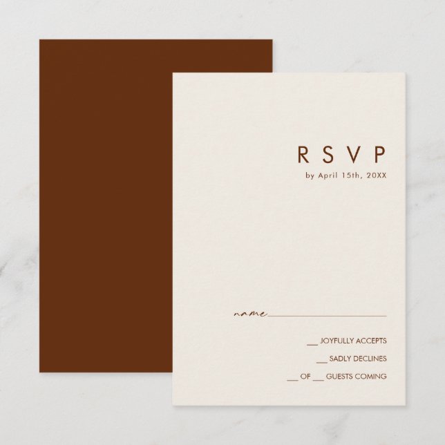 einfache Wüste | Dark Cinnamon RSVP Card Karte (Vorne/Hinten)