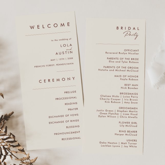 einfache Wüste | Natural White Wedding Program Programm (Von Creator hochgeladen)