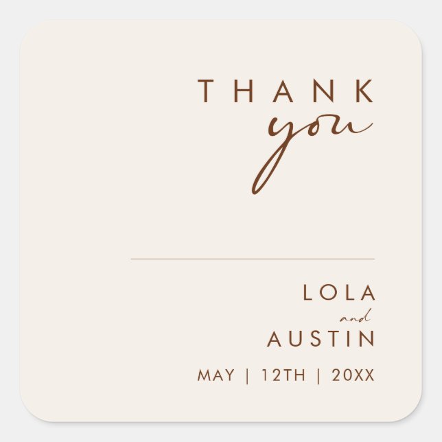 einfache Wüste | Natürliches Weiß Danke Hochzeit Quadratischer Aufkleber (Vorderseite)