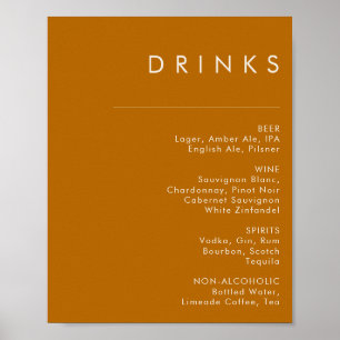 einfache Wüste Orange Drinks Menu Sign Poster
