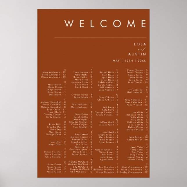 einfache Wüste | Terracotta Alphabetische Sitzplät Poster (Vorne)