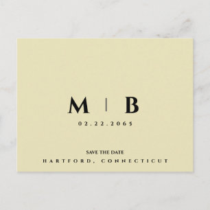 Einfache Yellow Monogram Wedding Save the Date Postkarte