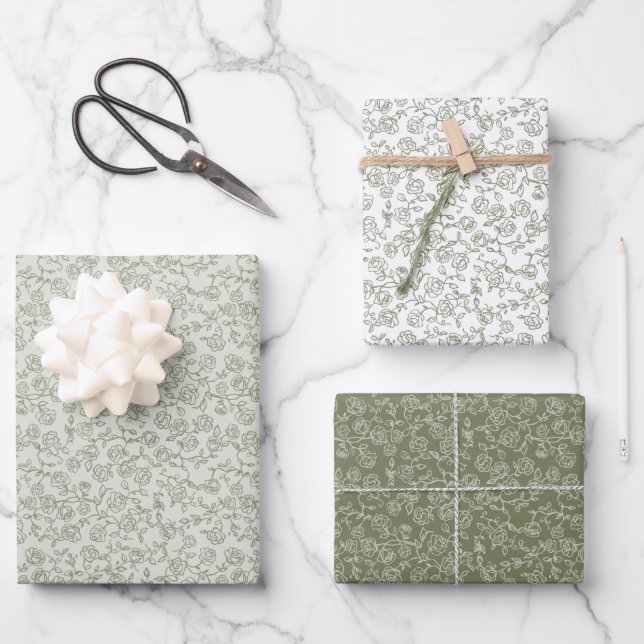 Einfache, zarte, florallose Grünen Hochzeit Geschenkpapier Set (Vorderseite)