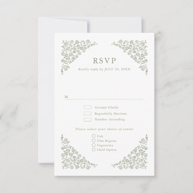Einfache, zarte, florallose Grünen Hochzeit RSVP Karte (Vorderseite)