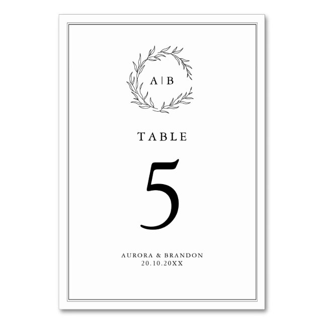 Einfache, zarte, florallose Grünen Hochzeit Tischnummer (Vorderseite)