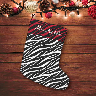 Einfache Zebra Print Schwarz-weiß Niedlich Moderne Großer Weihnachtsstrumpf