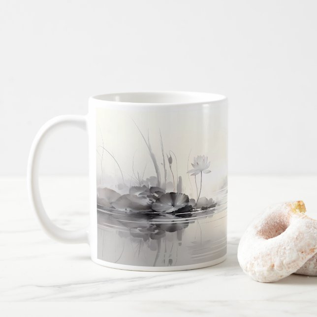 Einfache Zeichnung der Lotus-Blume Kaffeetasse (Mit Donut)