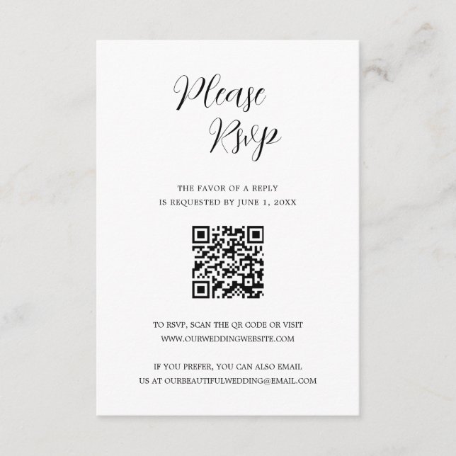 Einfache zeitgemäße Hochzeit des QR-Codes RSVP Karte (Vorderseite)