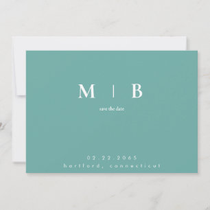 Einfache, zeitgemäße Türkismonogramm Save The Date