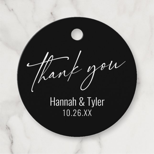 Einfache zeitgenössische Handschrift Black Danke Geschenkanhänger (Vorderseite)