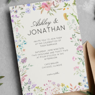 Einfache, zeitlose Alabaster-Hochzeit in der Wildb Einladung