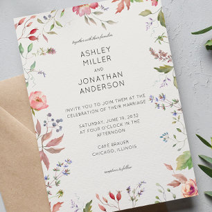Einfache, zeitlose Alabaster-Hochzeit in der Wildb Einladung