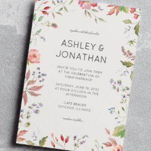 Einfache, zeitlose Alabaster-Hochzeit in der Wildb Einladung