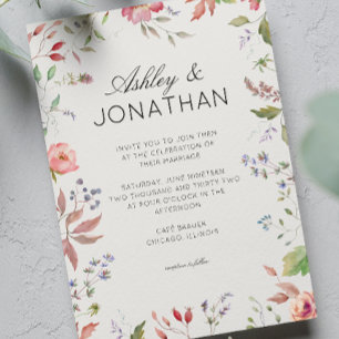 Einfache, zeitlose Alabaster-Hochzeit in der Wildb Einladung