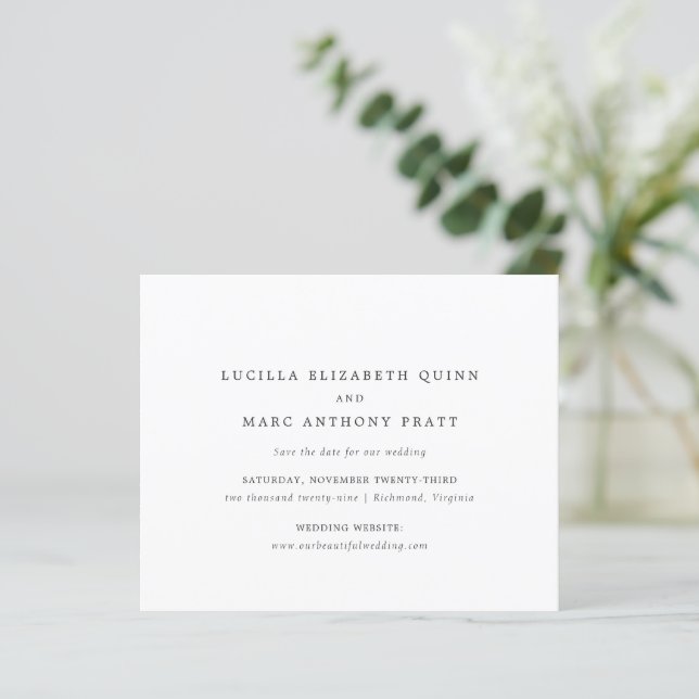 Einfache zeitlose Budget-Hochzeit - Save the Date (Stehend Vorderseite)