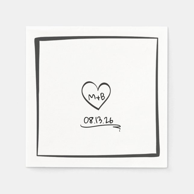 Einfache Zeitlose Handgezeichnete Initialen Sketch Serviette (Vorderseite)