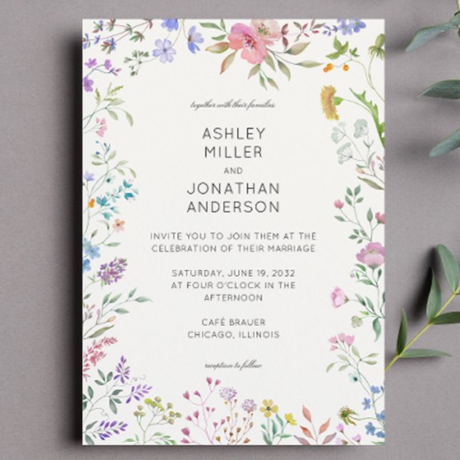 Einfache, zeitlose Wildblume Elfenbeinweiße Hochze Einladung (Von Creator hochgeladen)