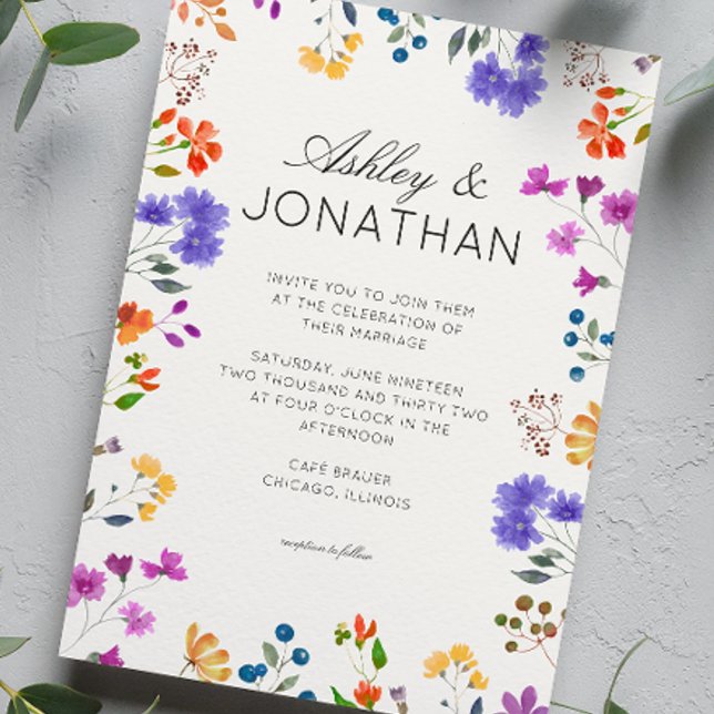 Einfache, zeitlose Wildblume Elfenbeinweiße Hochze Einladung (Von Creator hochgeladen)