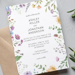 Einfache, zeitlose Wildblume Hochzeit Einladung
