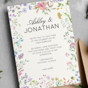 Einfache, zeitlose Wildblume Hochzeit Einladung