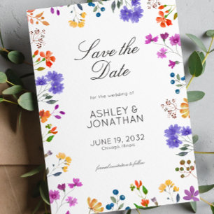 Einfache, zeitlose Wildblume Hochzeit Save The Date