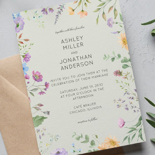Einfache, zeitlose Wildblume Sage Green Wedding Einladung