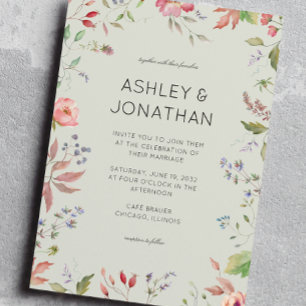 Einfache, zeitlose Wildblume Sage Green Wedding Einladung