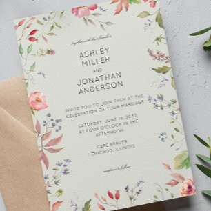 Einfache, zeitlose Wildblume Sage Green Wedding Einladung