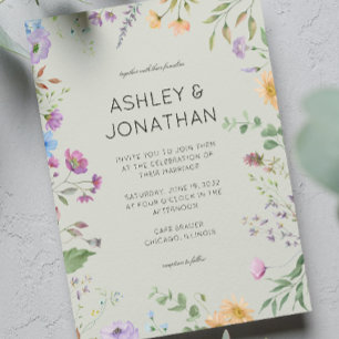 Einfache, zeitlose Wildblume Sage Green Wedding Einladung