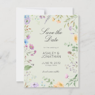 Einfache, zeitlose Wildblume Sage Green Wedding Magneteinladung