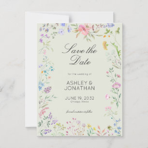 Einfache, zeitlose Wildblume Sage Green Wedding Magneteinladung