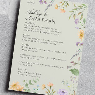 Einfache, zeitlose Wildblume Sage Green Wedding Menükarte