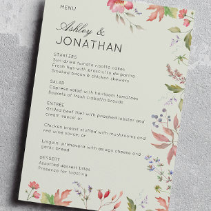 Einfache, zeitlose Wildblume Sage Green Wedding Menükarte