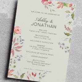 Einfache, zeitlose Wildblume Sage Green Wedding Programm