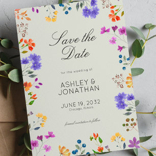 Einfache, zeitlose Wildblume Sage Green Wedding Save The Date
