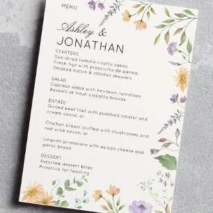 Einfache, zeitlose Wildblume Weiße Hochzeit Menükarte